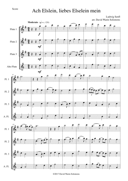 Ach Elslein, liebes Elselein mein for flute quartet (3 C flutes, alto flute) (arr. David Warin Solomons)