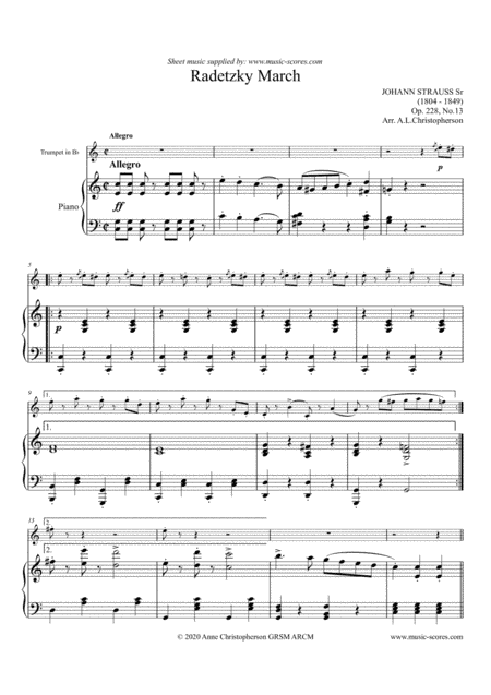 Radetsky March - Trumpet and Piano (arr. Anne L Christopherson GRSM ARCM)