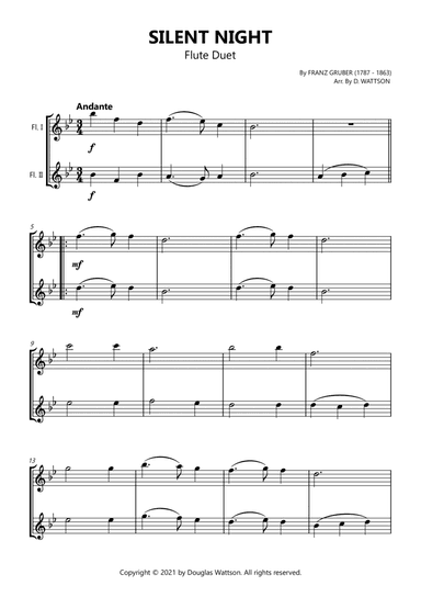 Silent Night Flute Duet (arr. Douglas Wattson)