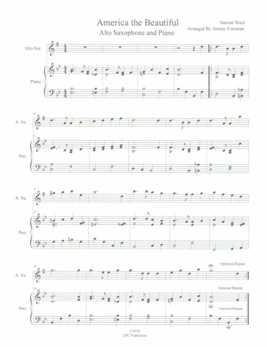 America the Beautiful Alto Saxophone Solo and Piano (arr. Jeremy Corcoran)