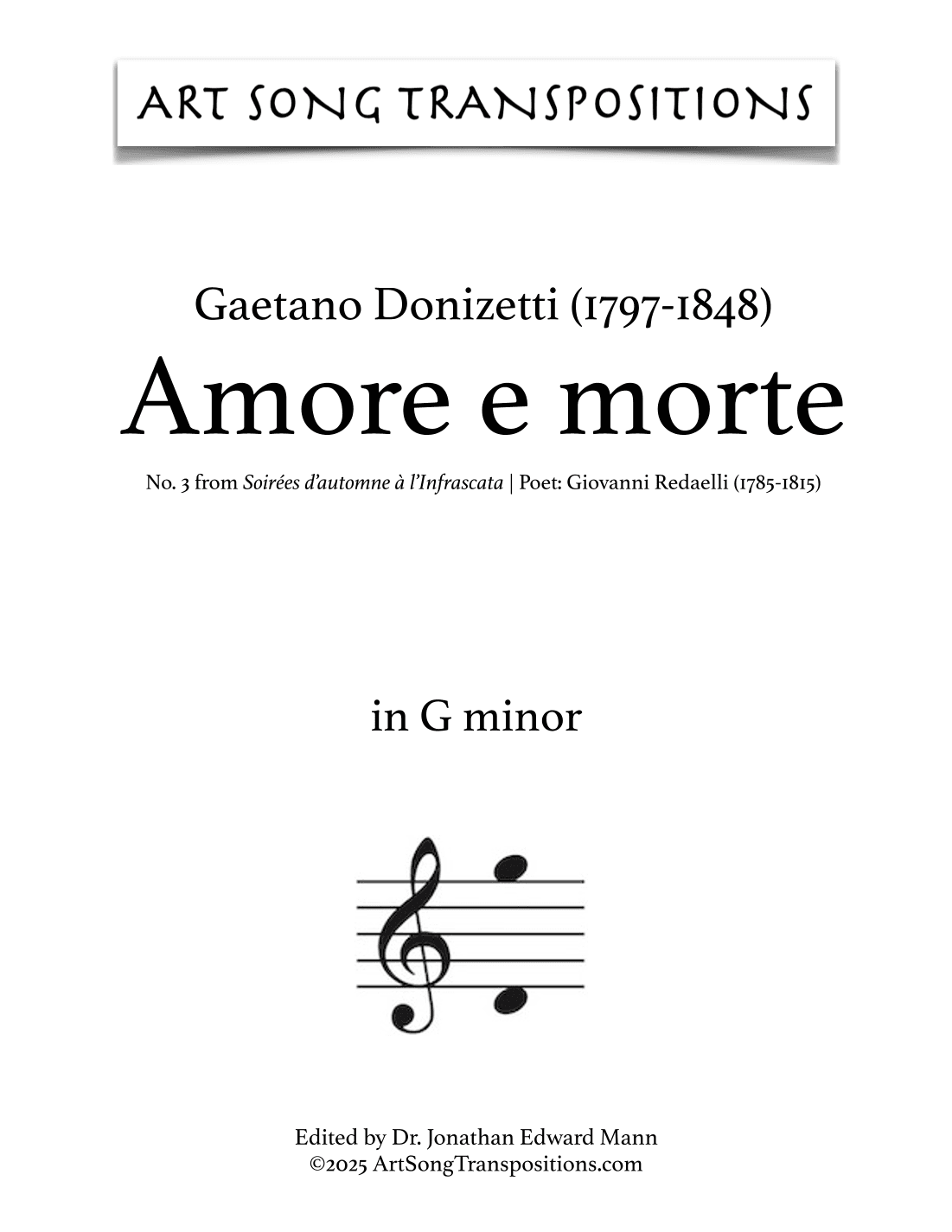 DONIZETTI: Amore e morte (transposed to F-sharp minor and F minor) (arr. ArtSongTranspositions.com)