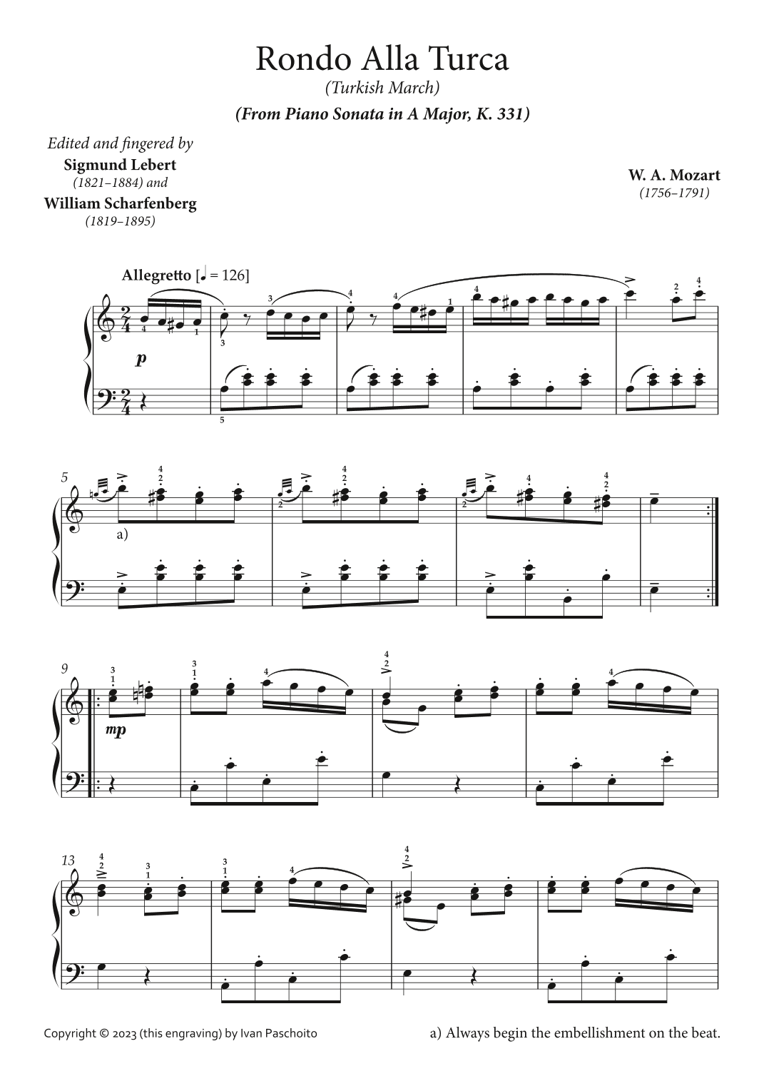 Rondo alla turk (Turkish march) (arr. Sigmund Lebert (1821-1884) and William Scharfenberg (1819-1895).)