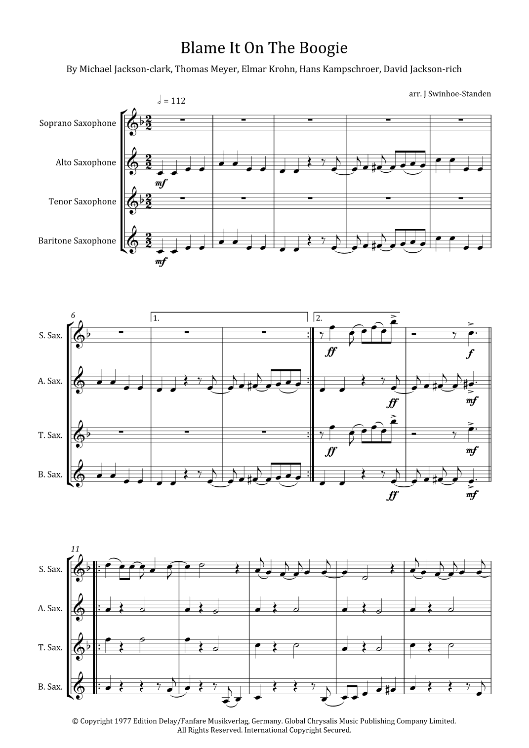 Blame It On The Boogie (arr. J Swinhoe-Standen)