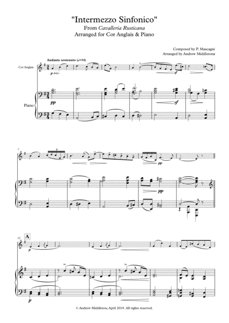 "Intermezzo sinfonico" from Cavalleria Rusticana arranged for Cor Anglais and Piano (arr. Andrew Middleton)