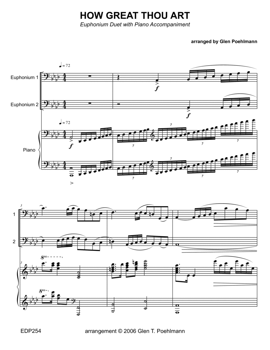 HOW GREAT THOU ART - Euphonium (Trombone) Duet with Piano Accompaniment (arr. Glen Poehlmann)