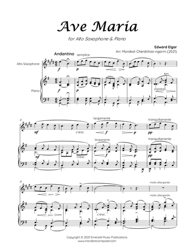 AVE MARIA ELGAR for Alto Saxophone & Piano (arr. Morakot Cherdchoo-ngarm)