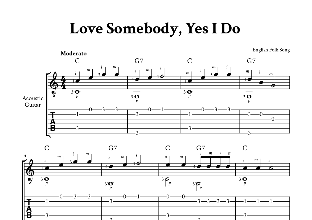 Love Somebody, Yes I Do - Fingerstyle Guitar (with TAB, Chords and Fingering) (arr. Yuri Noronha)