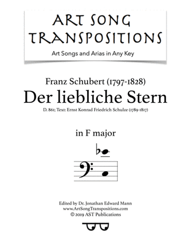 SCHUBERT: Der liebliche Stern, D. 861 (transposed to F major, bass clef) (arr. ArtSongTranspositions.com)