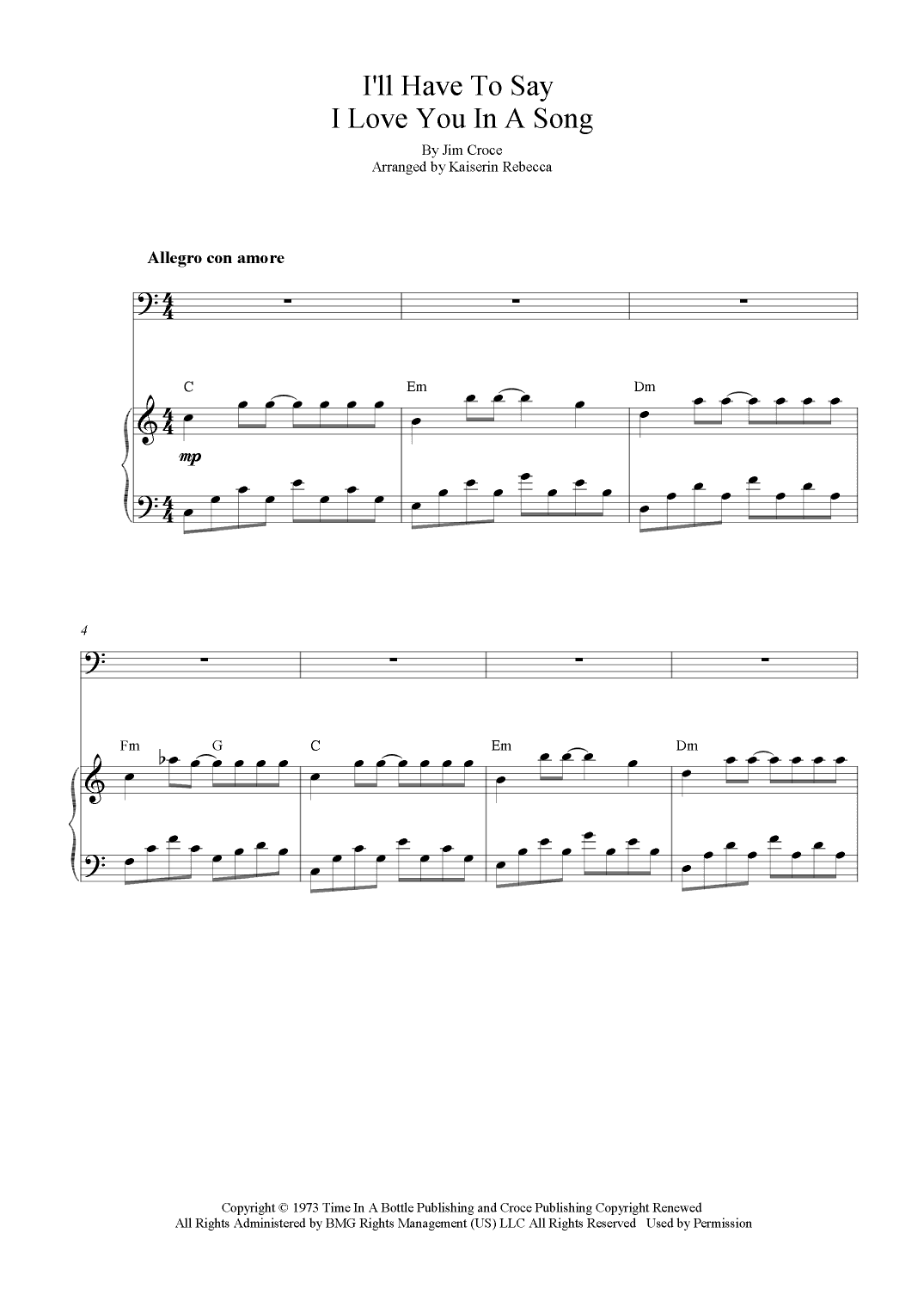 I'll Have To Say I Love You In A Song (arr. Kaiserin Rebecca)