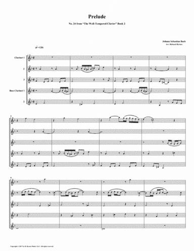 Prelude 24 from Well-Tempered Clavier, Book 2 (Clarinet Quintet) (arr. Richard Byrnes)