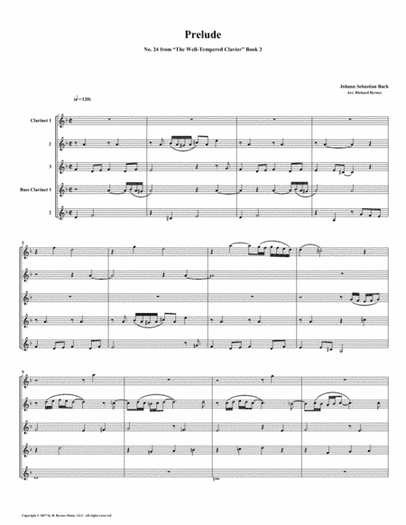 Prelude 24 from Well-Tempered Clavier, Book 2 (Clarinet Quintet) (arr. Richard Byrnes)
