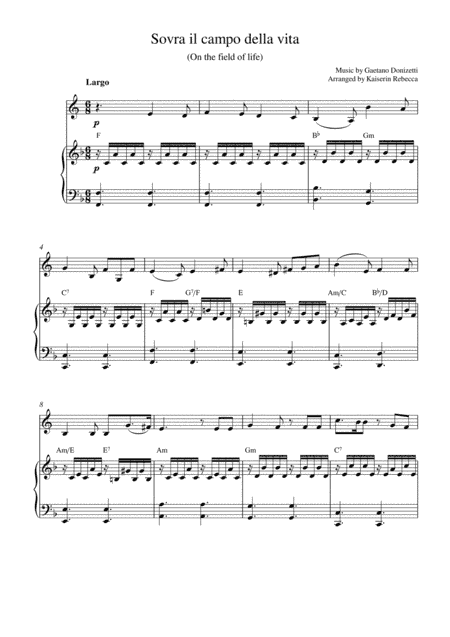 Sovra il campo della vita (On the field of life) (arr. Kaiserin Rebecca)