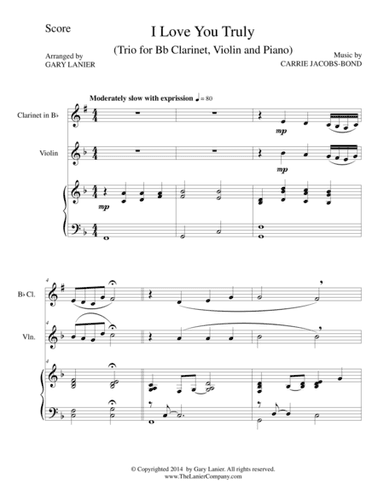 I LOVE YOU TRULY (Trio – Bb Clarinet, Violin, and Piano with Score and Parts) (arr. Gary Lanier)