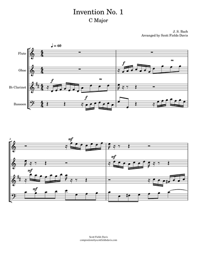 Bach Invention No. 1 for Woodwind quartet (arr. Scott Fields Davis)