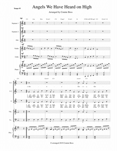 Angels We Have Heard on High SSA, Cello and Violin with piano (arr. Connie Boss)