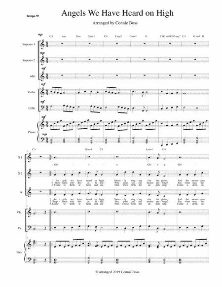 Angels We Have Heard on High SSA, Cello and Violin with piano (arr. Connie Boss)