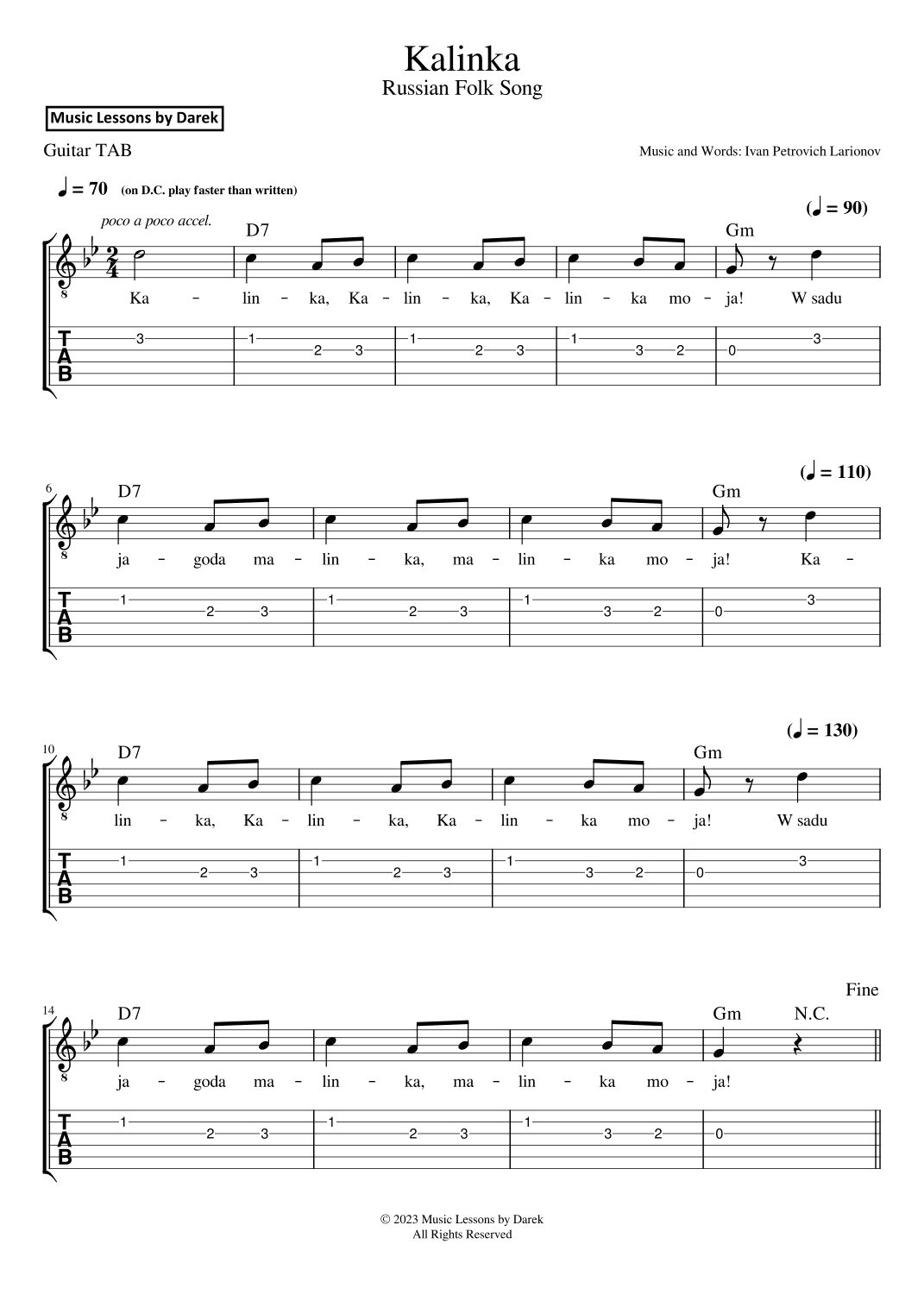 Kalinka (Russian Folk Song) [GUITAR TAB] (arr. Darek)
