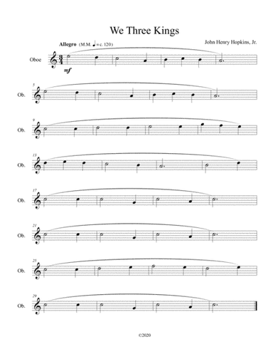 We Three Kings for solo oboe (arr. B C Dockery)