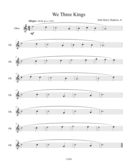 We Three Kings for solo oboe (arr. B C Dockery)