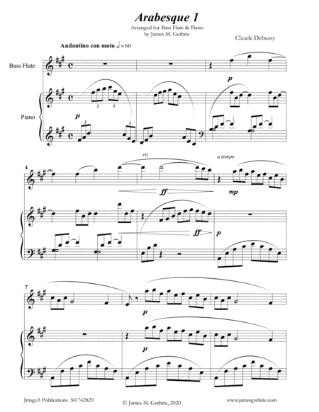 Debussy: Two Arabesques for Bass Flute & Piano (arr. James Guthrie, ASCAP)