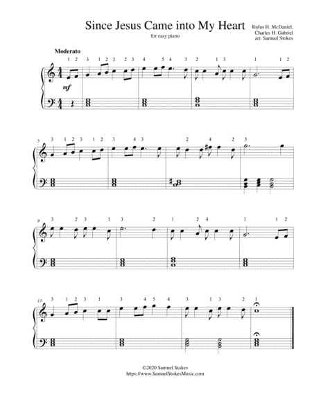 Since Jesus Came into My Heart - for easy piano (arr. Samuel Stokes)