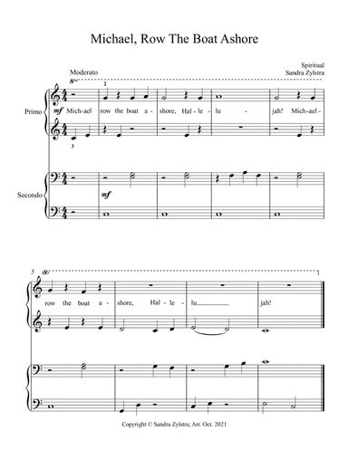 Michael, Row The Boat Ashore  (beginning solo with optional elementary duet) (arr. Sandra Zylstra)