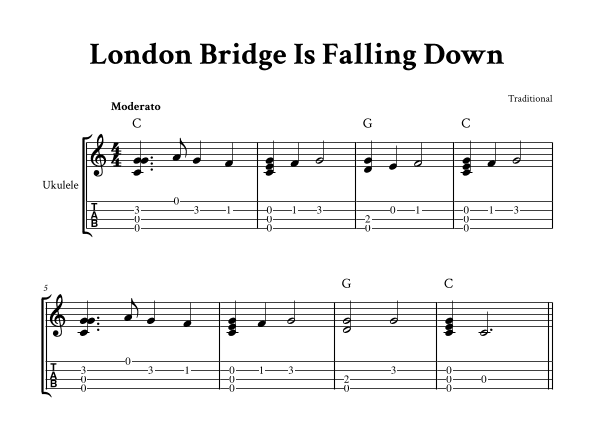 London Bridge Is Falling Down - Fingerstyle Ukulele (with TAB and Chords) (arr. Yuri Noronha)