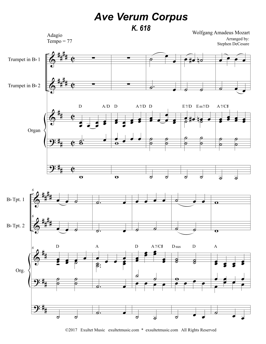 Ave Verum Corpus (Duet for Bb-Trumpet - Organ Accompaniment) (arr. Stephen DeCesare)