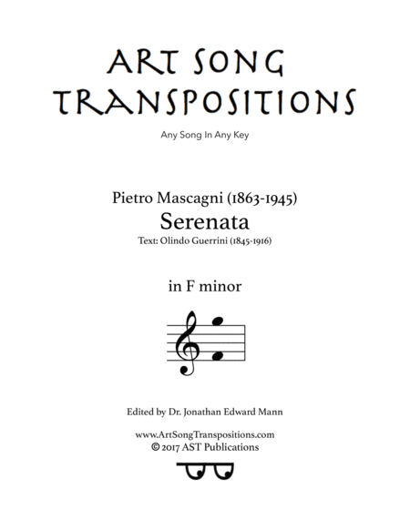 MASCAGNI: Serenata (transposed to F minor) (arr. ArtSongTranspositions.com)