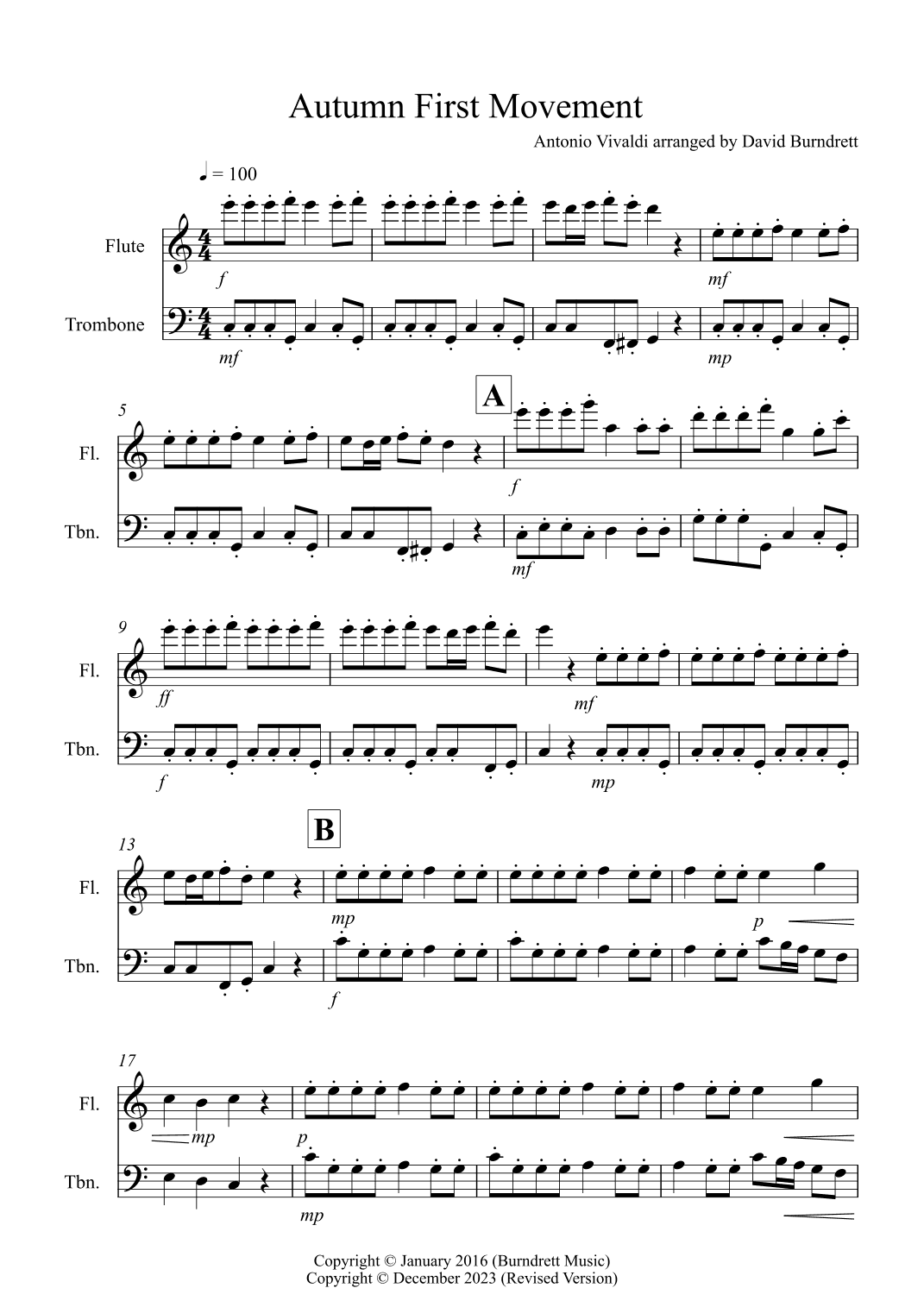 Autumn (first movement) for Flute and Trombone Duet (arr. David Burndrett)