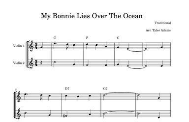 My Bonnie Lies Over The Ocean (Easy Violin Duet) (arr. Tyler Adams)