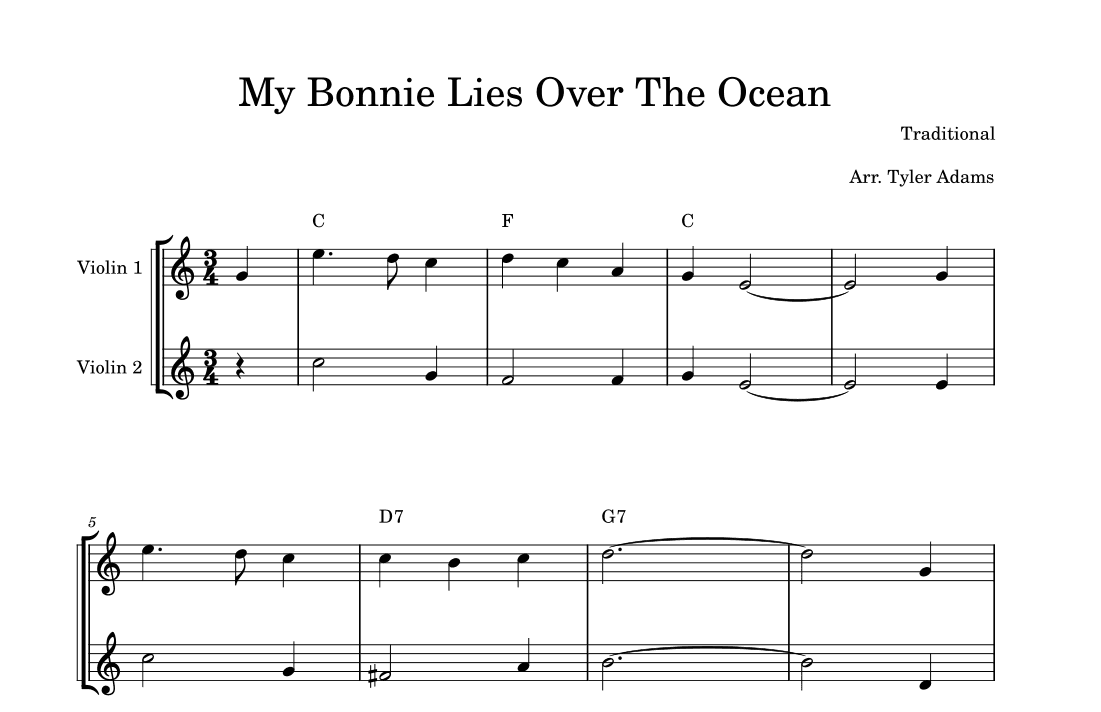 My Bonnie Lies Over The Ocean (Easy Violin Duet) (arr. Tyler Adams)
