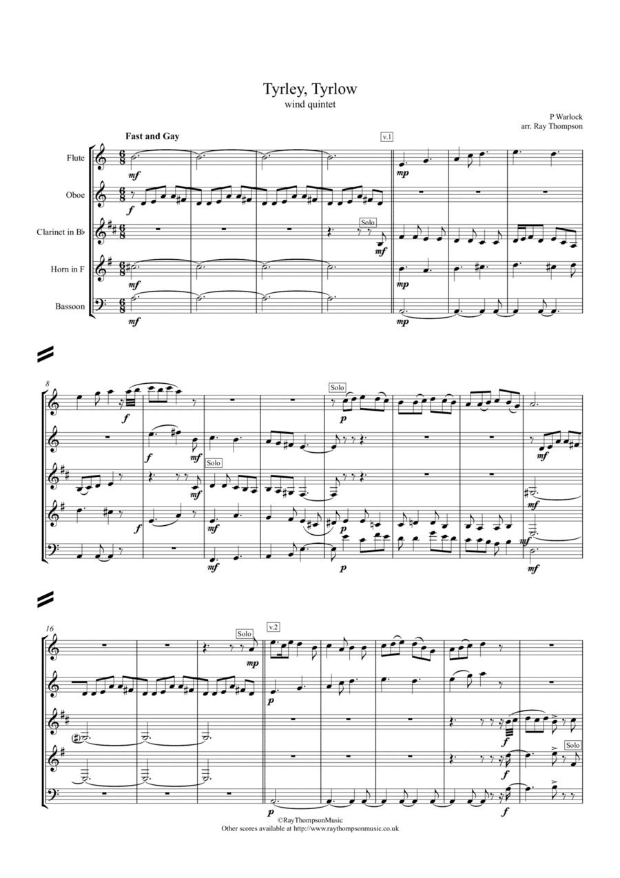 Warlock: Tyrley,Tyrlow (A Christmas Carol) - wind quintet (arr. Ray Thompson)