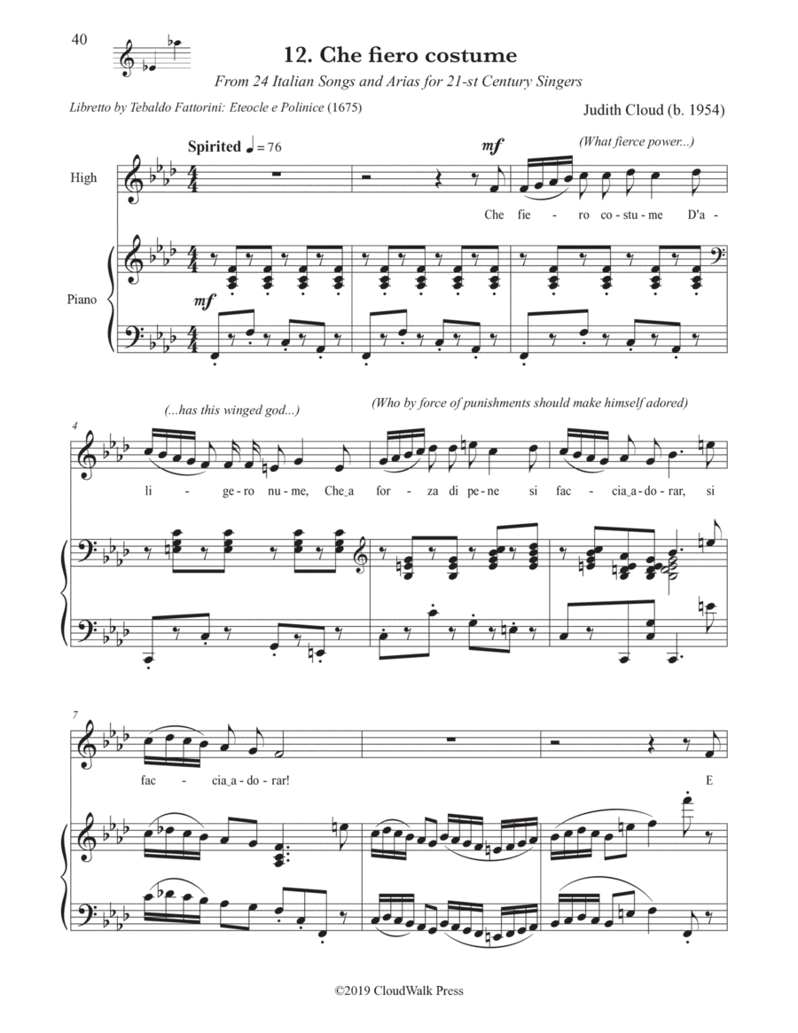 24 Italian Songs and Arias for 21st-Century Singers, no. 12 Che fiero costume