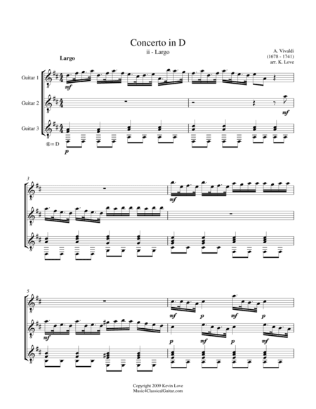 Concerto in D - ii - Largo (Guitar Trio) - Score and Parts (arr. Kevin Love)