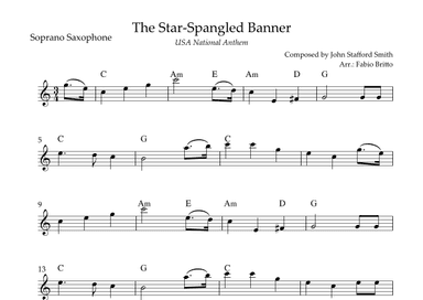 The Star Spangled Banner (USA National Anthem) for Soprano Saxophone Solo with Chords (Bb Major) (arr. Fabio Britto)