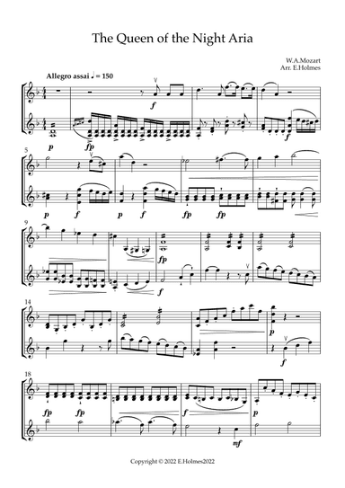 Mozart's "Queen of the Night" Aria for Two Violins (arr. Edward Holmes)