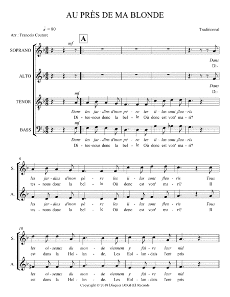 AU PRÉS DE MA BLONDE (arr. Francois Couture)