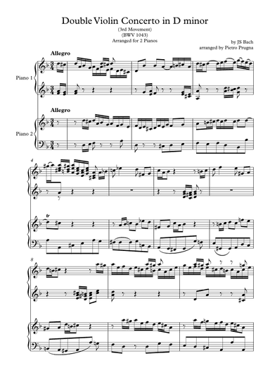 Double Violin Concerto in D minor (BWV 1043) - 3rd Movt - arranged for 2 pianos (arr. Pietro Prugna)
