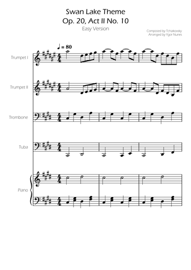 Swan Lake (theme) - Tchaikovsky - Brass Quartet w/ Piano Accompaniment (arr. Ygor Nunes)