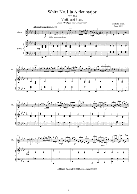 Cara - Two Violin Waltzes for Violin and Piano - Scores and Part