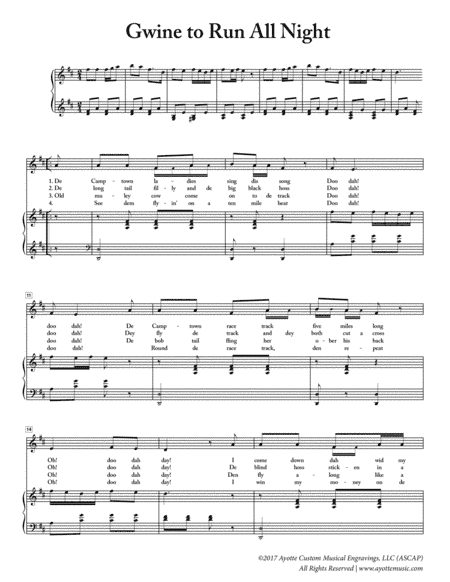 Camptown Races (Gwine to Run All Night) for Solo Voice and Mixed Chorus (arr. Ayotte Custom Musical Engravings)