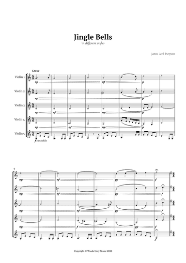 Jingle Bells in Different Styles for Violin Quintet (arr. Ander)