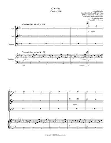 Canon (Pachelbel) (Bb) (Woodwind Trio - 1 Flute, 1 Oboe, 1 Bassoon), Keyboard) (arr. Regis Bookshar)