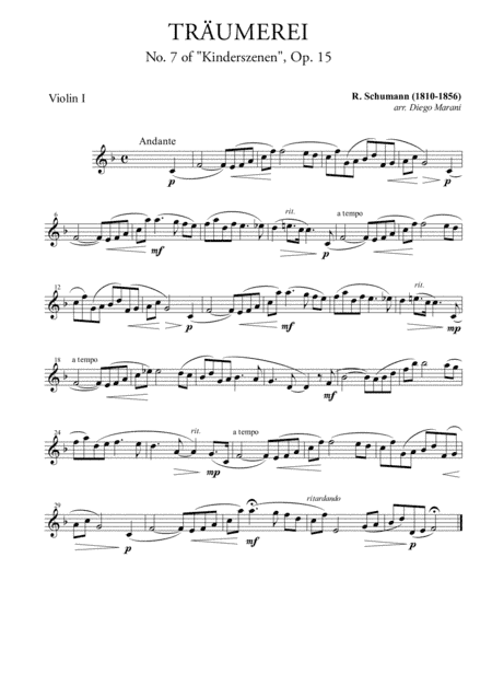Traumerei from "Album For The Young" for String Quartet (arr. Diego Marani)
