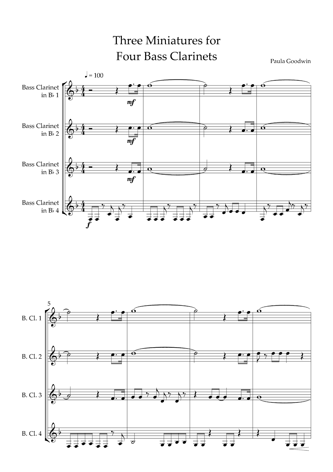 Three Miniatures for Four Bass Clarinets