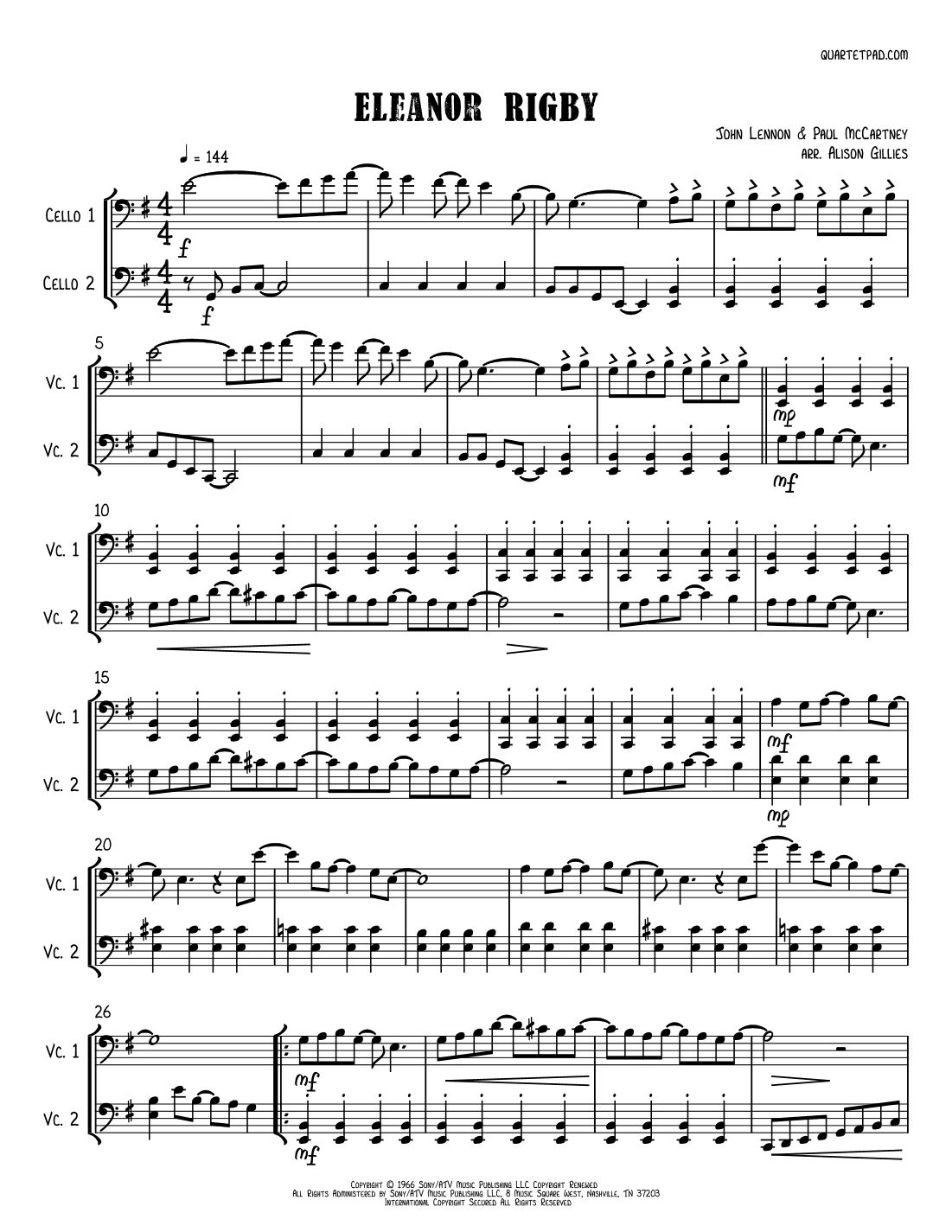 Eleanor Rigby (arr. Alison Gillies)