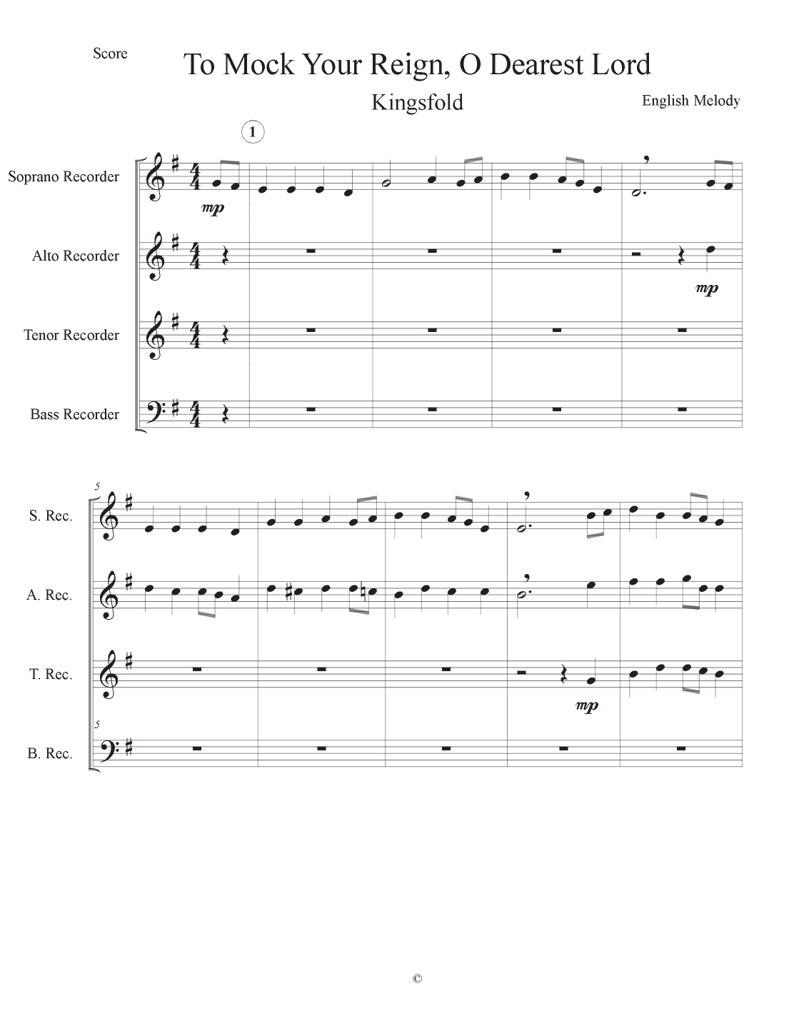 Kingsfold (for Recorder Consort) (arr. Nathaniel Hontz)