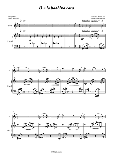 O mio babbino caro - for Flute and Piano accompaniment - orchestral play along (arr. Samuel Sequeira)