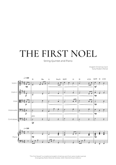 The First Noel (String Quintet and Piano) - Christmas Carol (arr. Pedro Merendi)